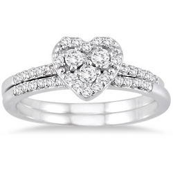 Heart-Shaped Trinity Diamond Bridal Ring Set in 10k White Gold
