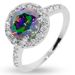 Dazzling Round Cut Mystic Fire CZ Sterling Silver Ring