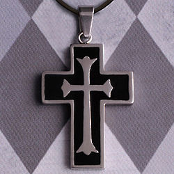 Personalized Cross Necklace with Black Inlay