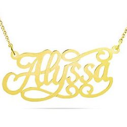 Fancy Flourish Gold Vermeil Nameplate Necklace
