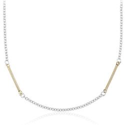 Two-Tone Yellow Gold Bar & Sterling Silver Station Necklace