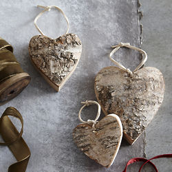 3 Chunky Birch Wood Heart Ornaments