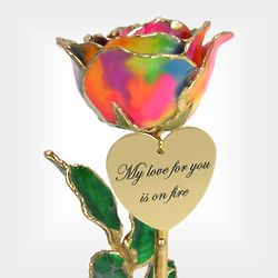 Personalized Love's on Fire 24k Gold Trimmed 8" Rose