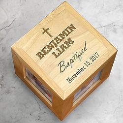 Baby Baptism Photo Cube with Personalized Engraving