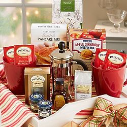 Holiday Retreat Breakfast Tray Gift Basket with Mugs