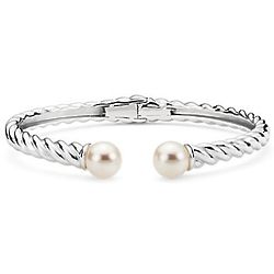 Freshwater Cultured Pearl Sterling Silver Twisted Cuff Bracelet