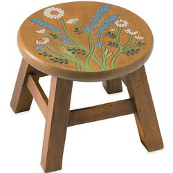 Hand Ccarved Chamomile and Lavender Flowers Wooden Stool