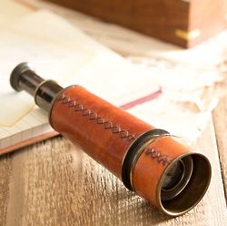 Brass and Leather Wrapped Tapered Telescope