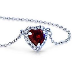 18K White Gold Heart-Shaped Garnet and Diamond Pendant