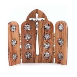 Mini Stations of the Cross Olive Wood Triptych