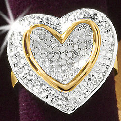 Diamond and 18 Karat Gold-Plated Heart Ring