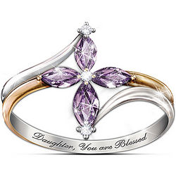Trinity Amethyst and Diamond Cross Ring For Daughter