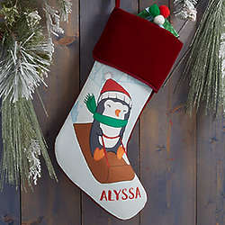 Whimsical Winter Personalized Burgundy Christmas Stocking