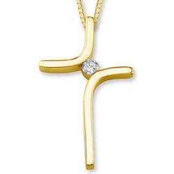 Diamond Solitaire Cross Pendant in 14 Karat Yellow Gold