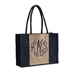 Personalized Black and Tan Jute Tote