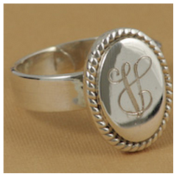 Monogrammed Sterling Silver Braided Oval Ring