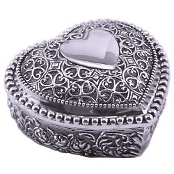 Engraved and Beaded Ornate Heart Jewelry Box