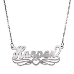 Sterling Silver Script Name with Fancy Heart Tail Necklace