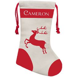 Personalized Holiday Reindeer Drawstring Christmas Stocking