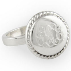 Monogrammed Sterling Silver Braided Round Ring