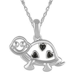 Sterling Silver Turtle Pendant with Black Diamonds