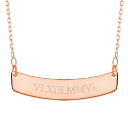 Roman Numeral Rose Gold Curved Date Bar Necklace