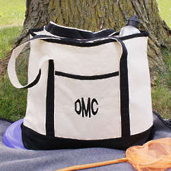Embroidered Three Initials Monogrammed Tote Bag