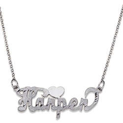 Sterling Silver Diamond-Cut Script Name Necklace with Heart