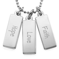 Hope, Love, Faith Inspirational Bar Necklace in Silver