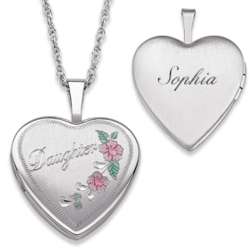 Daughter's Sterling Silver Engraved Heart Locket Necklace