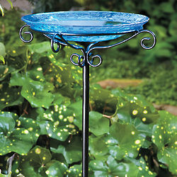 Colored Glass Birdbath with Stand