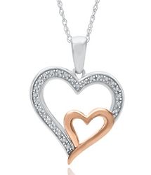 Diamond 2-Heart Pendant in Sterling Silver and 10K Gold
