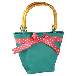 Turquoise Purse with Pink Polka Dot Bow