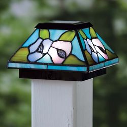 Floral Stained Glass Solar Light Post Cap