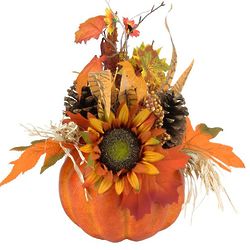 Autumn Harvest Pumpkin with Mixed Florals Centerpiece