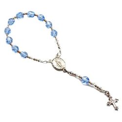 Sterling Silver Baby Rosary with Blue Firepolished Beads