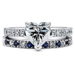 Sterling Silver Heart Shaped Clear and Blue CZ Solitaire Ring