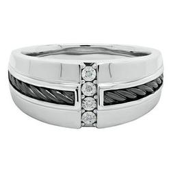 Men's Diamond Ring in Sterling Silver with Black Rhodium Twist