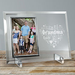Engraved Grandma's Heart Word-Art Beveled Glass Picture Frame