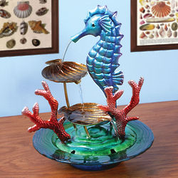 Glass and Metal Seahorse Indoor Water Fountain