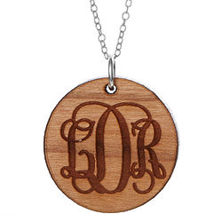 Carved Personalized Fancy Script Monogram Wood Tag Pendant
