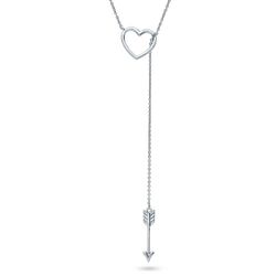 Sterling Silver Open Heart Arrow Lariat Necklace