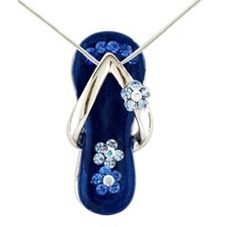Royal Blue Flower Strap Flip Flop Necklace in Silver
