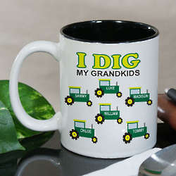 Personalized I Dig My Kids Tractor Coffee Mug