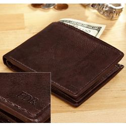 Top Flap Personalized Brown Bifold Leather Wallet