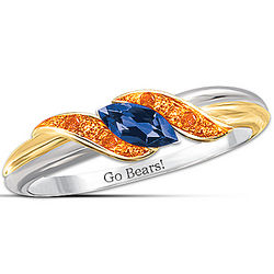 Chicago Bears Orange and Blue Sapphire Engraved Ring