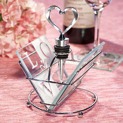 Love Coaster and Wine Bottle Stopper Gift Set