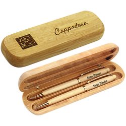 Monogram Maple Wood Double Pen Box Set
