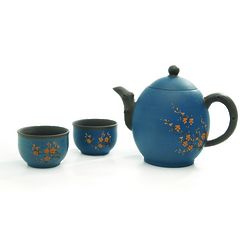 Blue Oval Blossom Yixing Tea Set