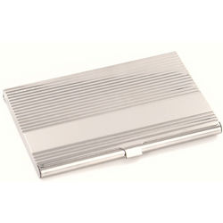 Engraved Horizontal Stripe Silver Ribbed Business Card Case
